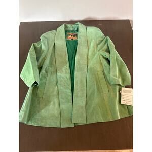 NWT Vintage 90s Atlantic Beach Leather Coat Works Green Leather Jacket Large L